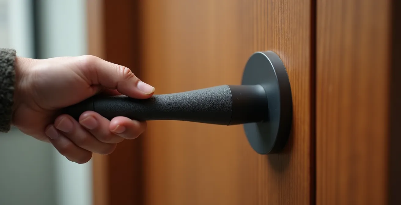 Intérieur lumineux d'un appartement adapté avec cuisine ergonomique et barres d'appui design